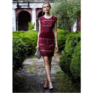Maeve Lace Peplum Dress Burgundy Wine Size Medium – Anthropologie